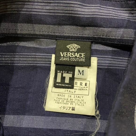 Versace Couture Striped Navy Blue Slim Fit Button Down Shirt Men's Size Medium - Picture 6 of 8